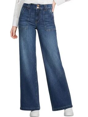 KUT Jodi Soft Stretch Denim High Rise Wide Leg Patch Pocket Jeans